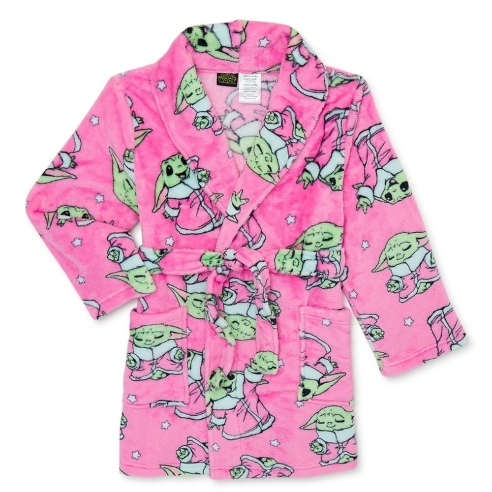 Star Wars Pink and Green Cozy Pajama Baby Yoda Girls Print Robe NWT